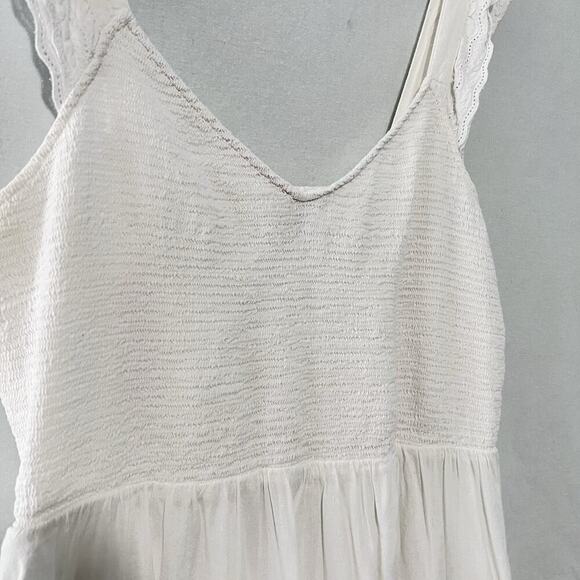 Old Navy Smocked Fit Flare Midi Dress Size XL White Ruffle Strappy Beach Resort - Picture 5 of 12